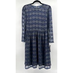 NWT Maggy London Long Sleeve Mesh Dress Size 4 Navy Feminine Chic